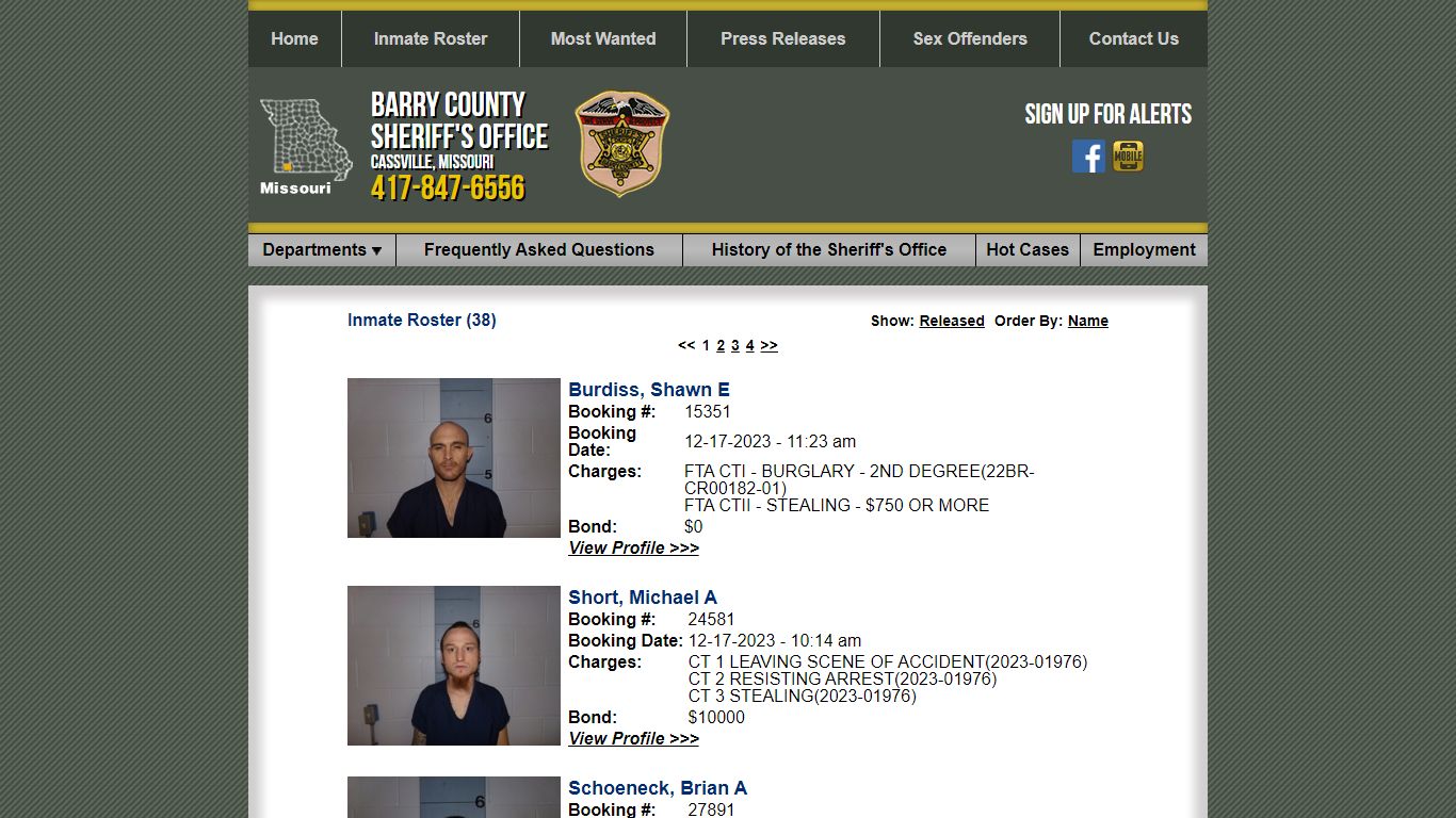 Current Inmates Booking Date Descending - Barry County Sheriff