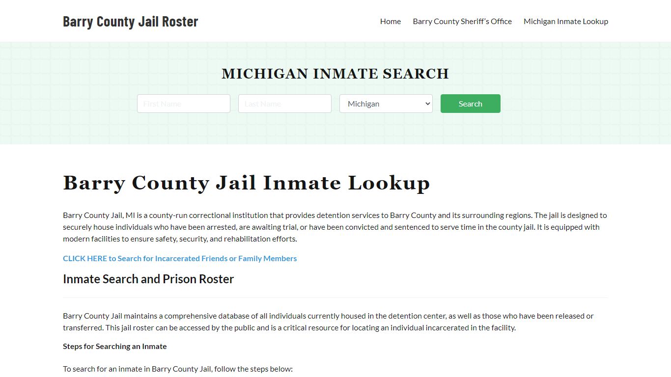 Barry County Jail Roster Lookup, MI, Inmate Search