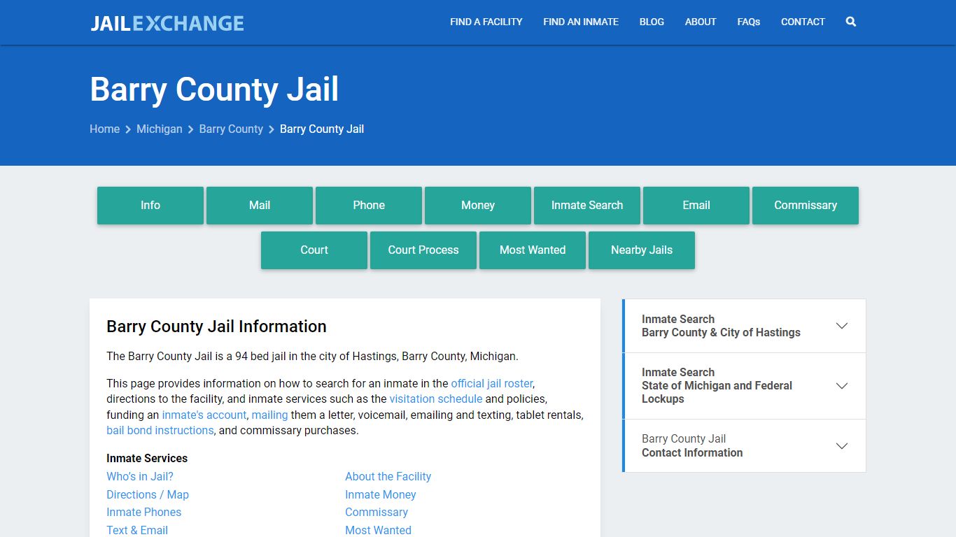Barry County Jail , MI Inmate Search, Information